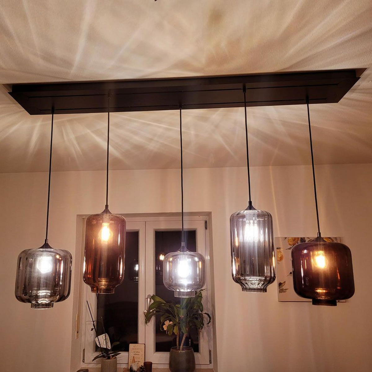 VELO jedálenská stolová lampa 5-plamienková 160cm vrchnák Ø 20cm - čierna/antracitová, sklo (20/20/20cm) - s.luce