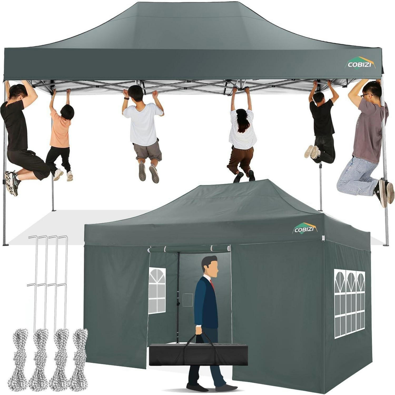 FALTPAVILLON 300 x 450 cm Grau Wasserdicht mit 4 Seitenwänden - Olivgrün, Textil (300/240/450cm)