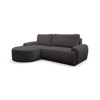 ECKSOFA Dream Cord in L-Form mit Schlaffunktion und Bettkasten, Farbe: Grau, Cordstoff, Ottomane Links - Grau, Textil (136/260cm) - VENASI MÖBEL