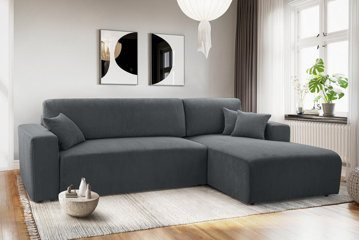 ECKSOFA L Form Catea Grau 279/145/84 cm Rechts mit Schlaffunktion - Schwarz/Grau, Kunststoff/Textil (279/145cm) - AX Living