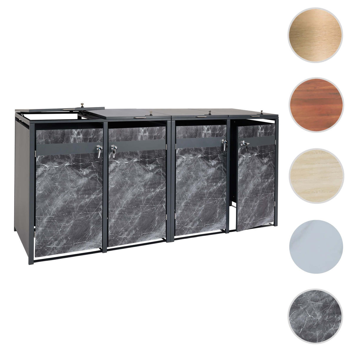 4ER MÜLLTONNENVERKLEIDUNG rechteckig Anthrazit, Marmor Schwarz Dekor - Anthrazit/Schwarz, Metall (264/117/80cm) - MCW