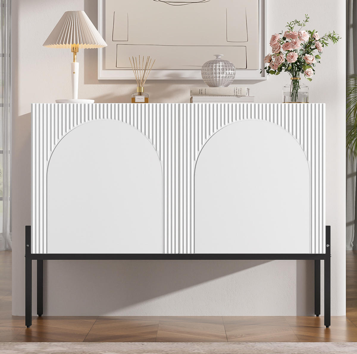 SIDEBOARD in Weiß 100x40x75 cm mit 2 Türen und Metallbeinen - Weiß, Holzwerkstoff (40/75/100cm) - IVMEU
