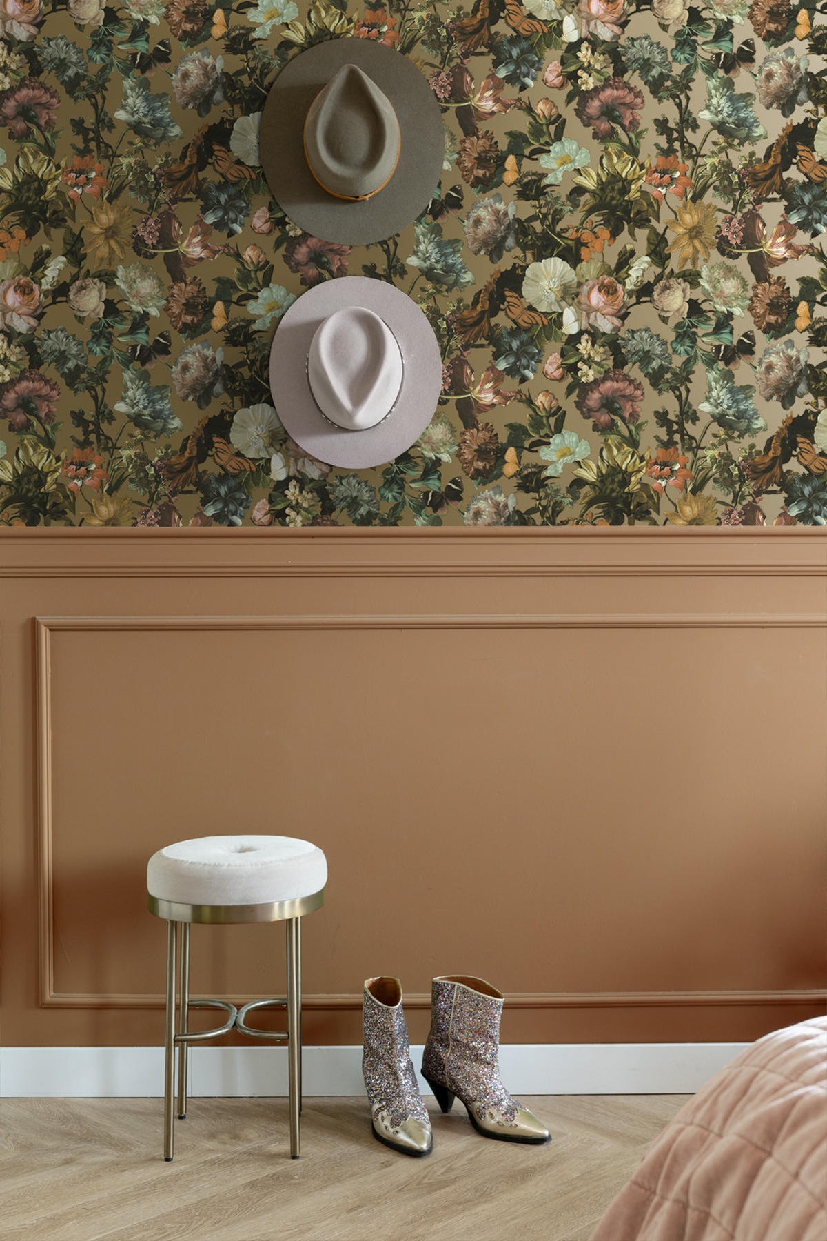 TAPETE Blumen 53 cm x 10.05 m - Goldfarben, Papier (53/1000cm) - ESTAhome