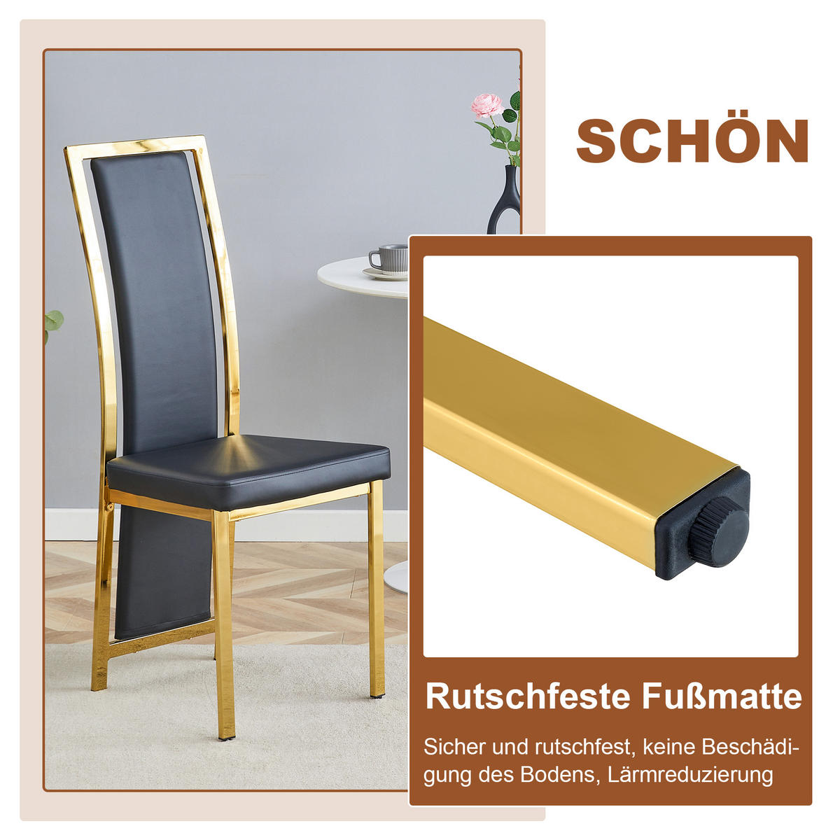 ESSGRUPPE DE-39460 3-teilig, Glastisch und 2 Stühlen mit Goldkante Schwarz - Schwarz, Metall (88/75/88cm) - ComfortXL
