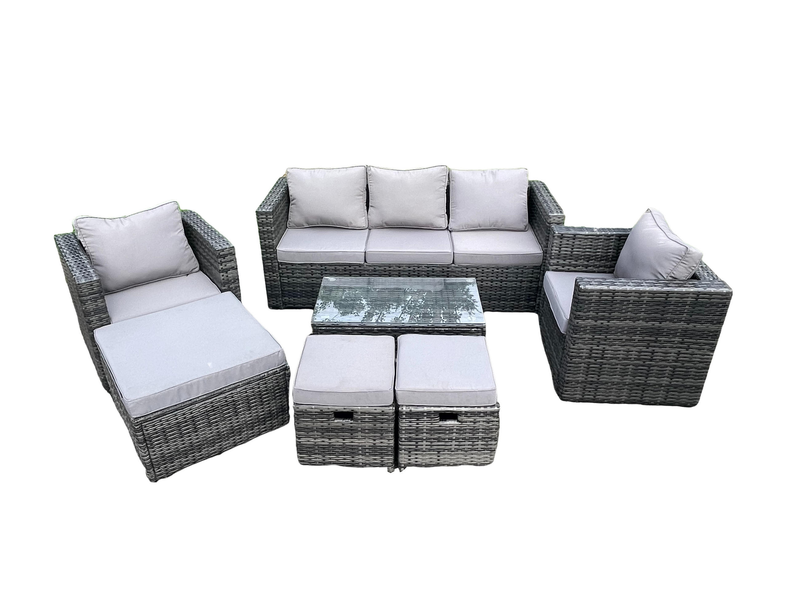 GARTENSOFA SET Polyrattan Dunkelgrau 8 Sitzer - Dunkelgrau, Metall - Fimous