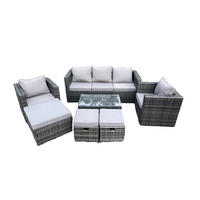 GARTENSOFA SET Polyrattan Dunkelgrau 8 Sitzer - Dunkelgrau, Metall - Fimous