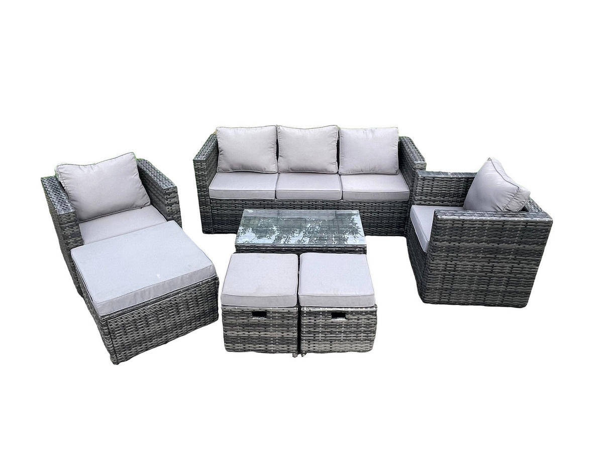 GARTENSOFA SET Polyrattan Dunkelgrau 8 Sitzer - Dunkelgrau, Metall - Fimous