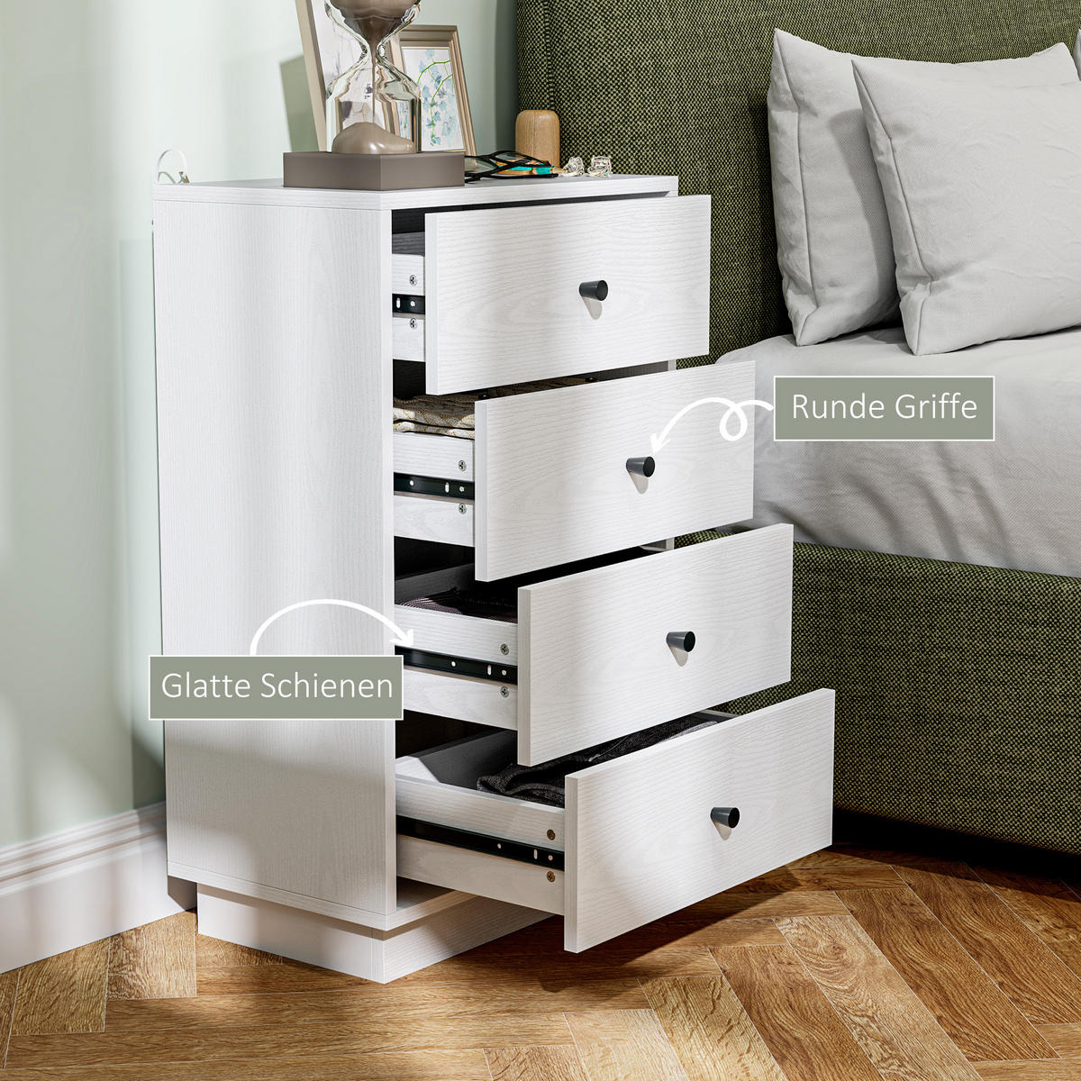 KOMMODE Sideboard mit 4 Schubladen Schrank aus Holzwerkstoff 47 x 29 x 75 cm Weiß - Weiß, Holzwerkstoff (47/75/29cm) - HOMCOM