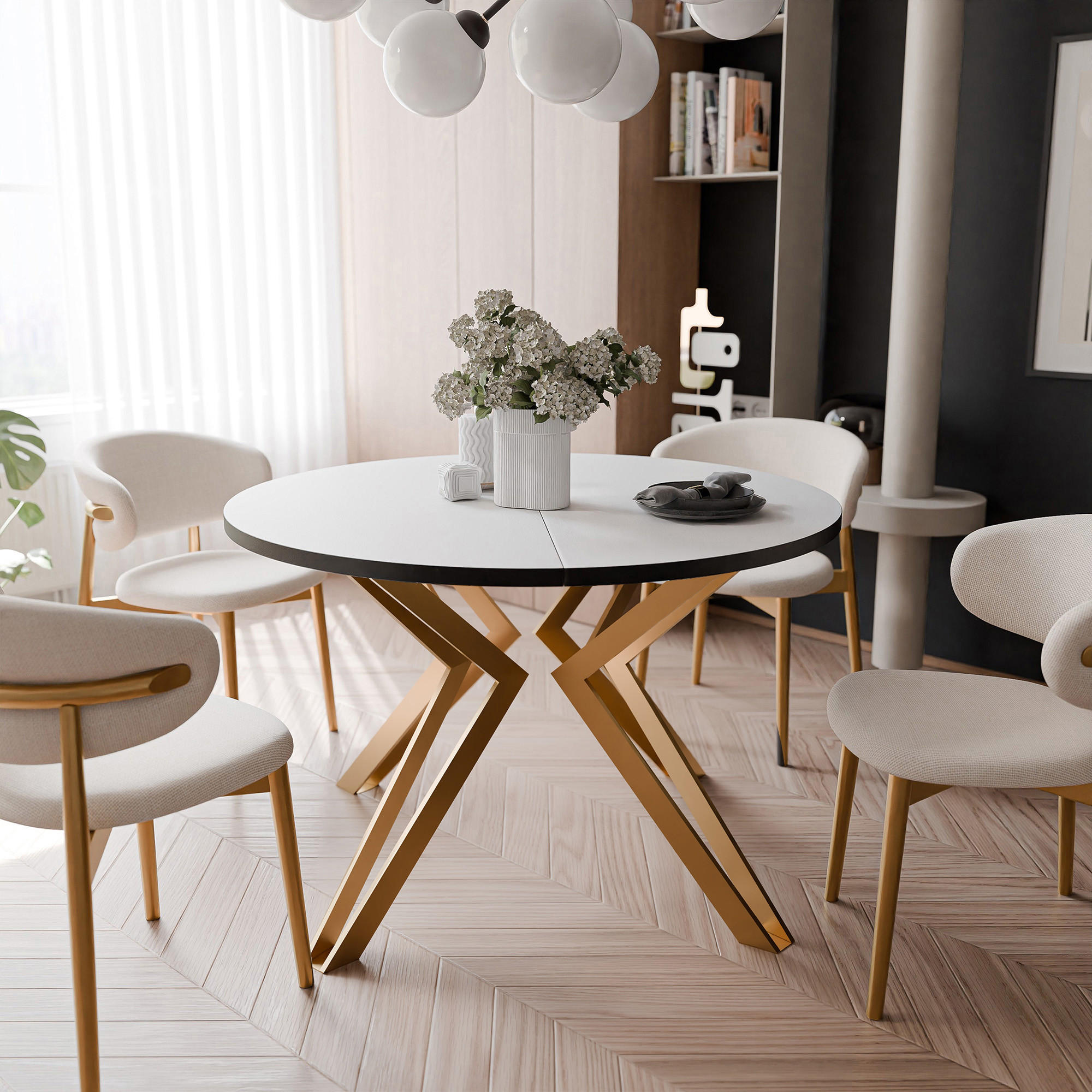 ESSTISCH ausziehbar aus MDF, Weiß - Goldfarben/Weiß, Holzwerkstoff (100/100/76cm) - Idohome