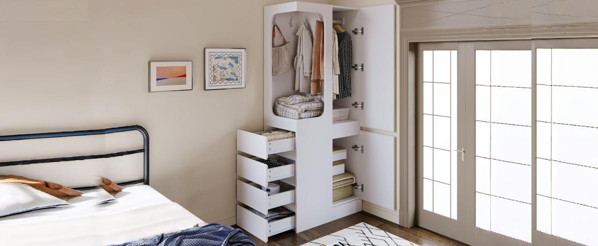 KLEIDERSCHRANK 70/170/40 cm Weiß aus Holz mit Schubladen - Weiß, Holzwerkstoff (40/170/70cm) - OKMYHOME