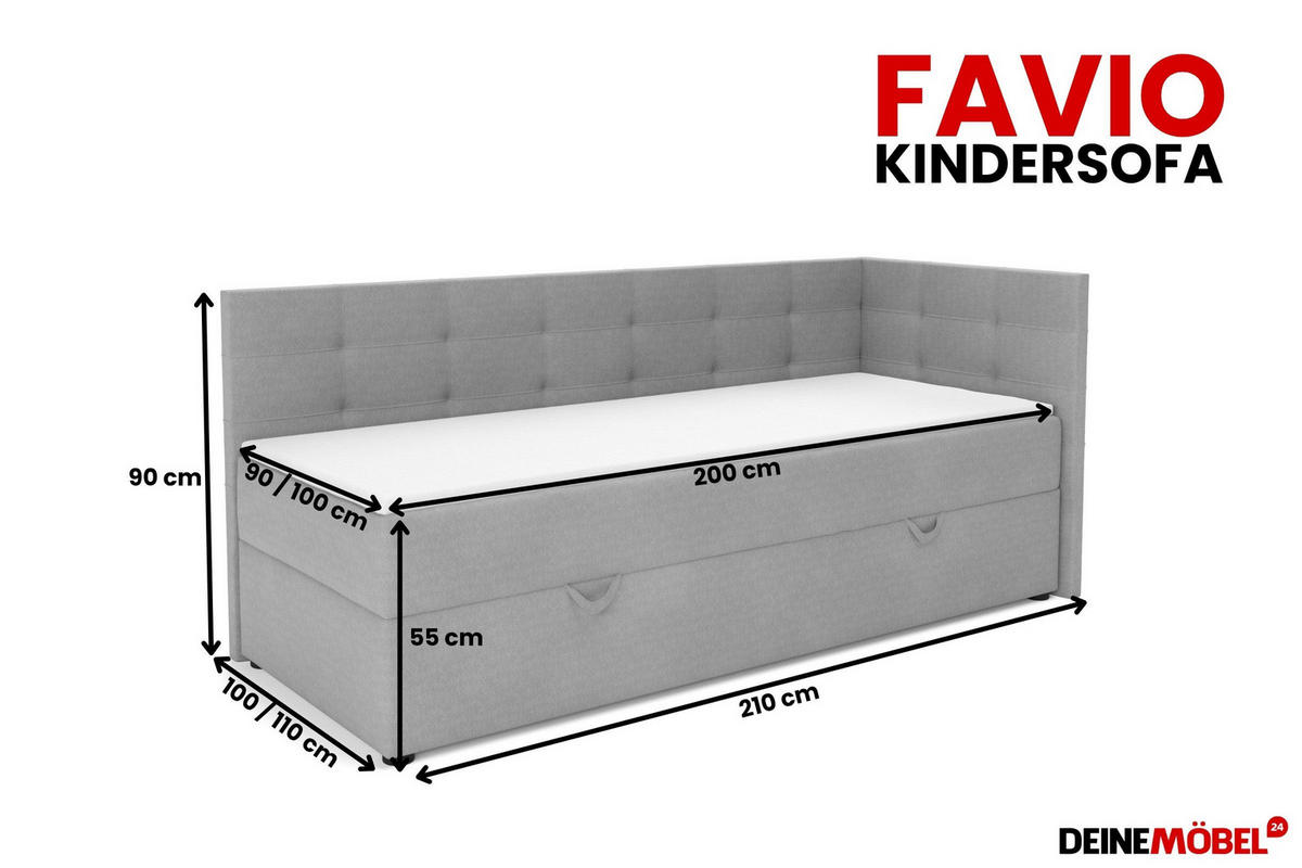 BOXBETT FAVIO 100/200 in Velours Hellgrau H3 - Schwarz, Holz/Holzwerkstoff (100/200cm) - Deine Möbel 24