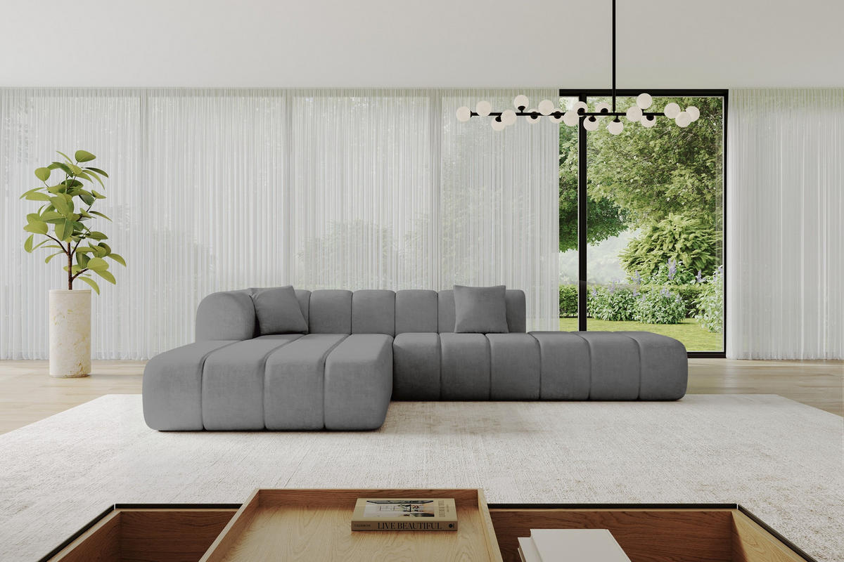 ROHOVÁ SEDAČKA s otomanem, levá BILA-L 289x176x71 Šedá Velur - šedá/černá, kompozitní dřevo/textil (176/289cm) - ALTDECOR