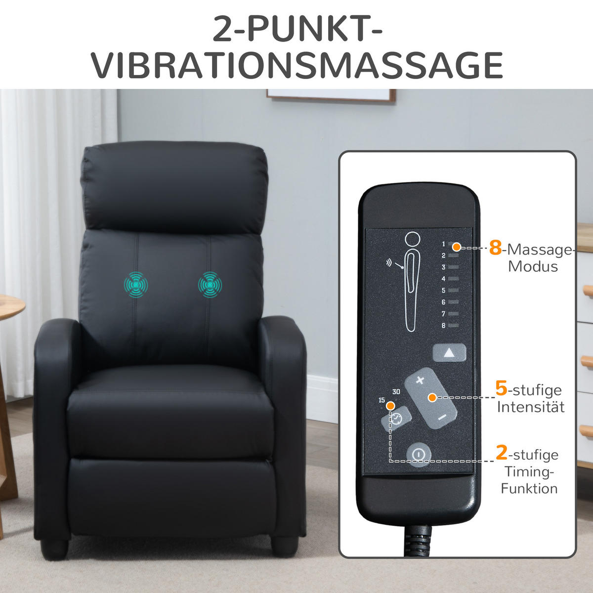 MASSAGESESSEL, PU, Schaumstoff, Schwarz - Schwarz, Kunststoff (88/98/68cm) - HOMCOM