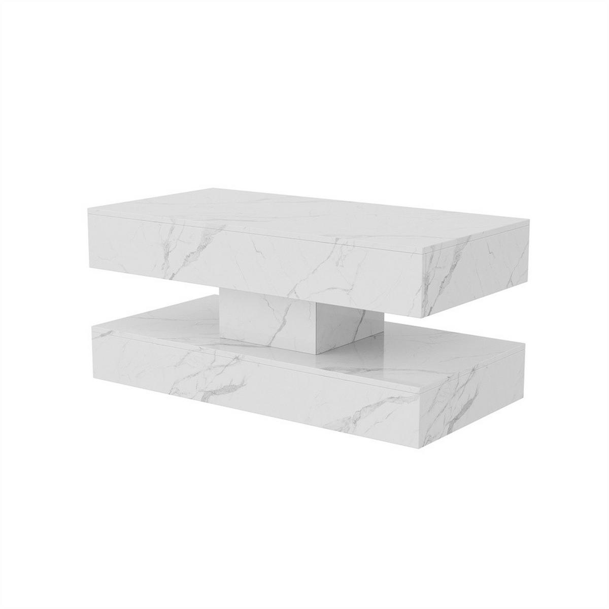 COUCHTISCH mit LED-Beleuchtung - Rechteckiger Couchtisch in Marmoroptik mit 2 Schubladen - Weiß - Weiß, Holzwerkstoff (50/100/45cm) - DELFA