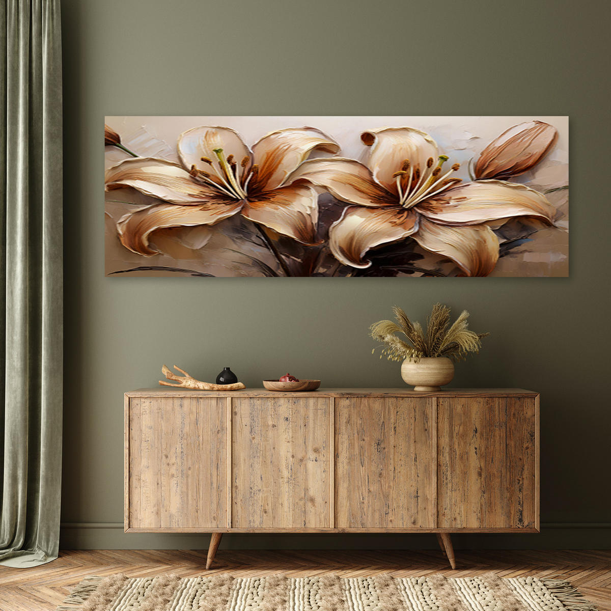 WANDBILD glamour lilien blumen sepia beige - Beige, Textil (90/30cm) - Feeby