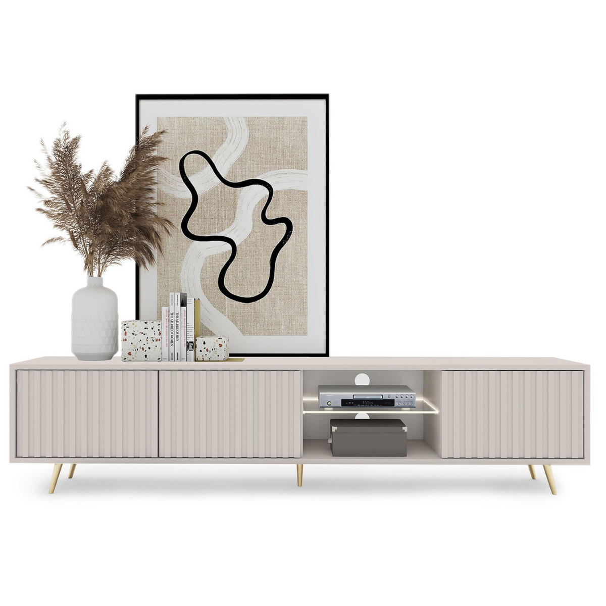 TV-LOWBOARD Bello Greige 175 cm - Taupe/Goldfarben, Holzwerkstoff/Metall (175/43.5/31.3cm) - Selsey