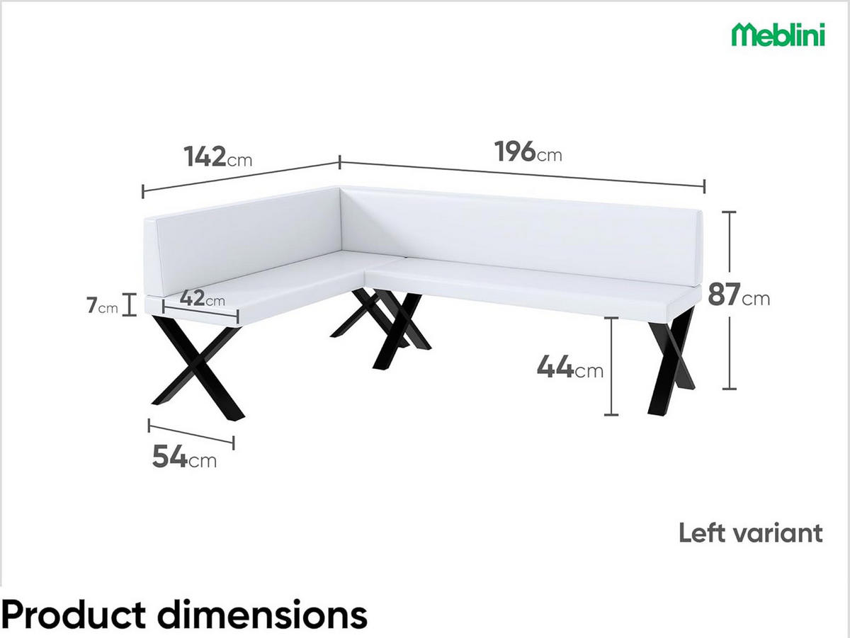 ECKBANK TONI_X - Weiß, Leder (142/196cm) - Meblini