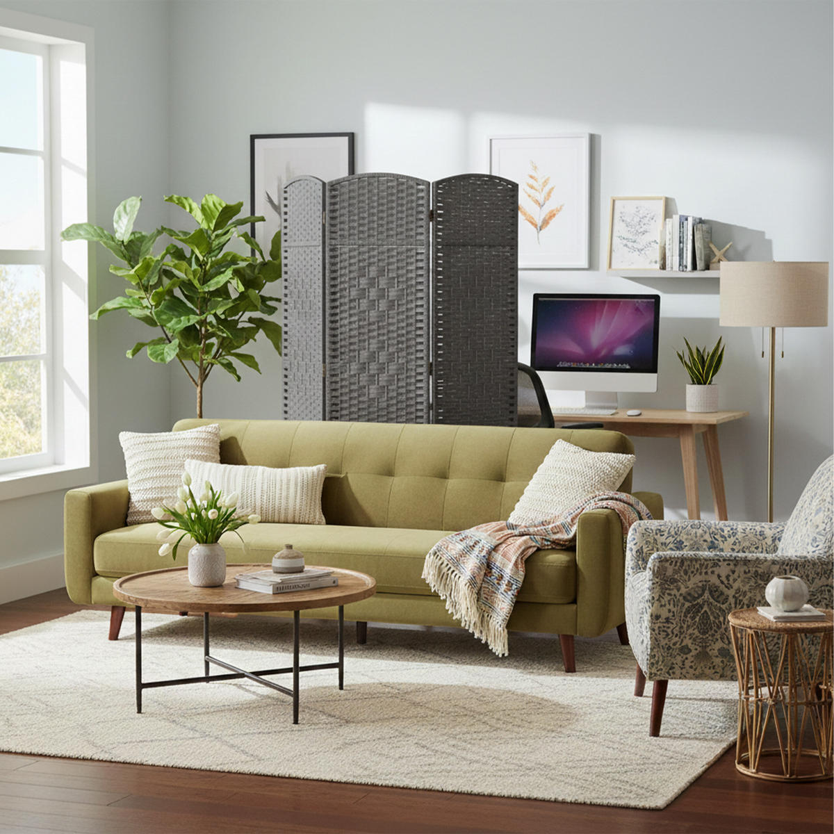 PARAVENT - sivá, drevo/papier (120/170/2cm) - Relaxdays