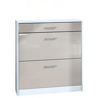 SCHUHSCHRANK Roma Schmal mit 2 Klappen und 1 Schublade, Platzsparender Schuhkipper, Weiß matt/Sandgrau Hochglanz (89 x 95,5 x 23 cm) - Beige, Holzwerkstoff (89/95.5/23cm) - InnoFurn