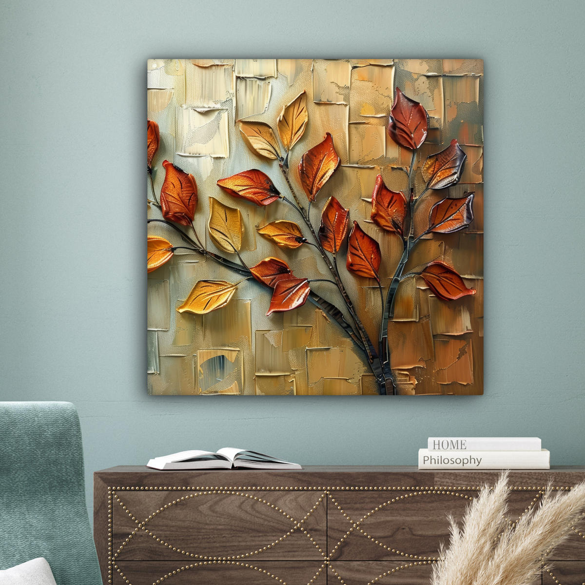 LEINWANDBILD Baum - Abstrakt - Natur - Kunst 90x90 cm - Goldfarben, Textil (90/90cm) - MuchoWow