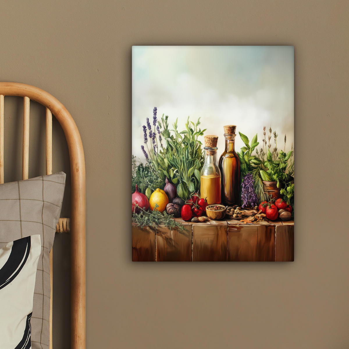 LEINWANDBILD Stilleben - Kräuter - Gewürze - Früchte - Farbenfroh 30x40 cm - Grün, Textil (30/40cm) - MuchoWow