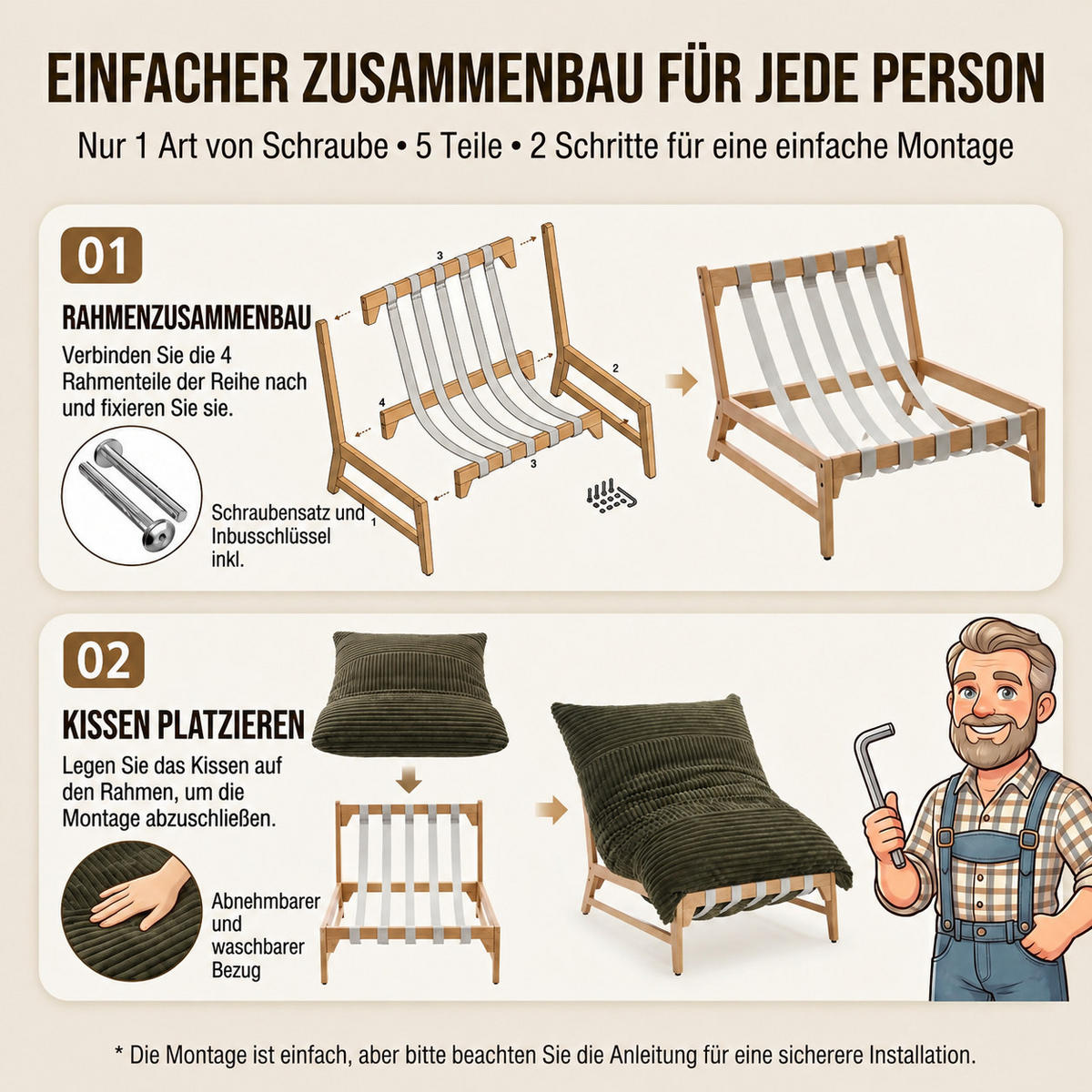 XXL-SESSEL Cord mit Holzrahmen, Breites Kissen, Grün - Grün, Holz/Textil (117/94/114cm) - LVHOM