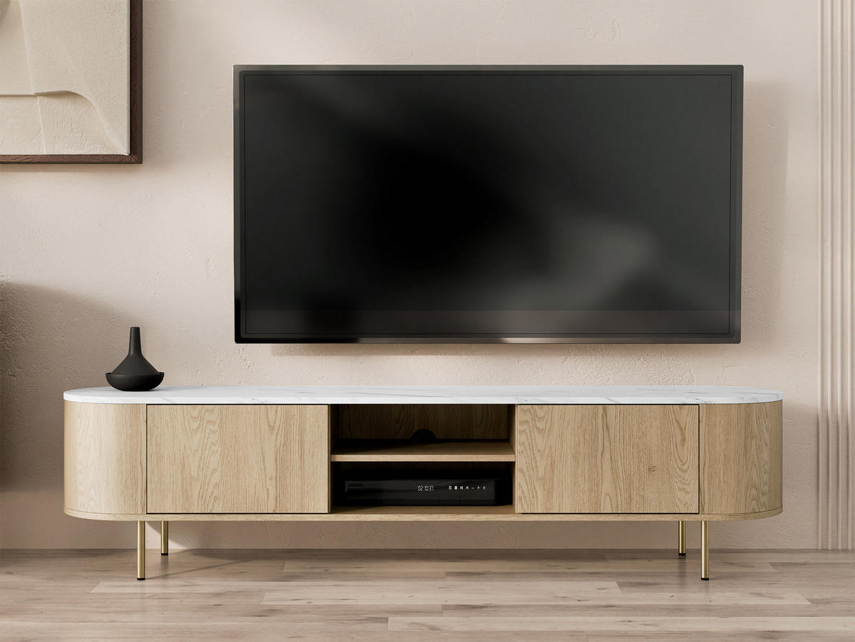 TV-LOWBOARD Lygrint 180 2D - Eichefarben/Goldfarben, Holzwerkstoff/Metall (184/45/40cm) - MIRJAN24
