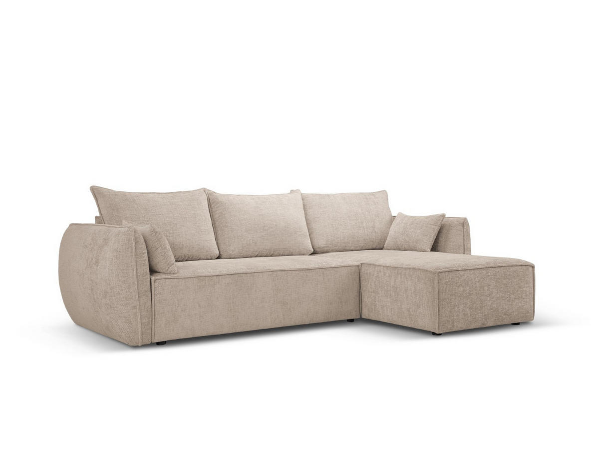 AUSKLAPPBARES-ECKSOFA rechts mit Container Kaelle aus Chenille-Stoff beige 4 Sitzplätze - Beige, Textil (165/252cm) - Micadoni