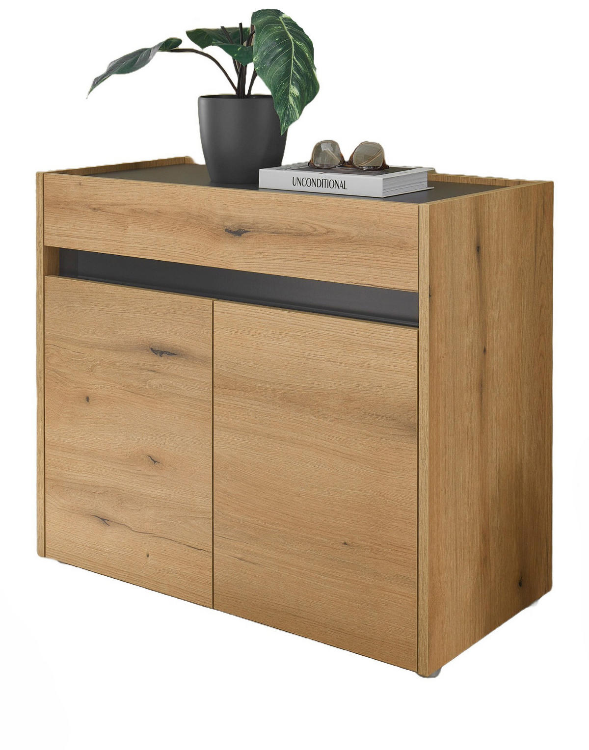 SCHUHSCHRANK Evoke Eiche, grau 80 x 70 cm, Flurkommode mit viel Stauraum - Eichefarben/Schwarz, Holzwerkstoff/Kunststoff (80/70/40cm) - Furn.Design