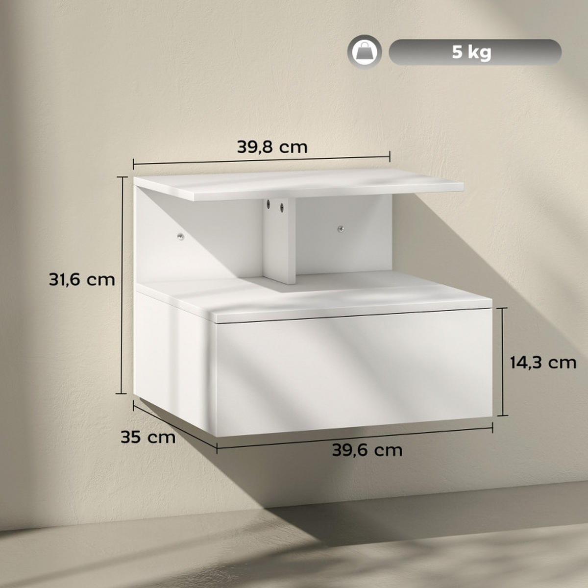 NACHTTISCH 39,8/35/31,6 cm weiß aus Holz mit Schublade - Weiß, Holz (35/31.6/39.8cm) - OKWISH