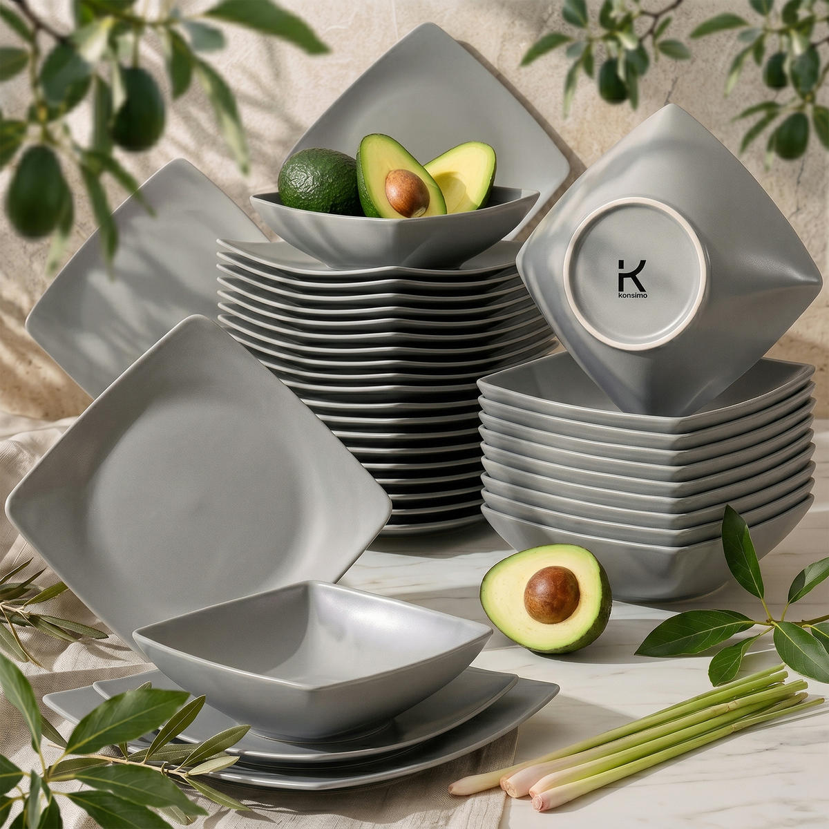 TAFELSERVICE EPIRI 12 Personen 36-tlg - Grau, Keramik (25/2/25cm) - KONSIMO®