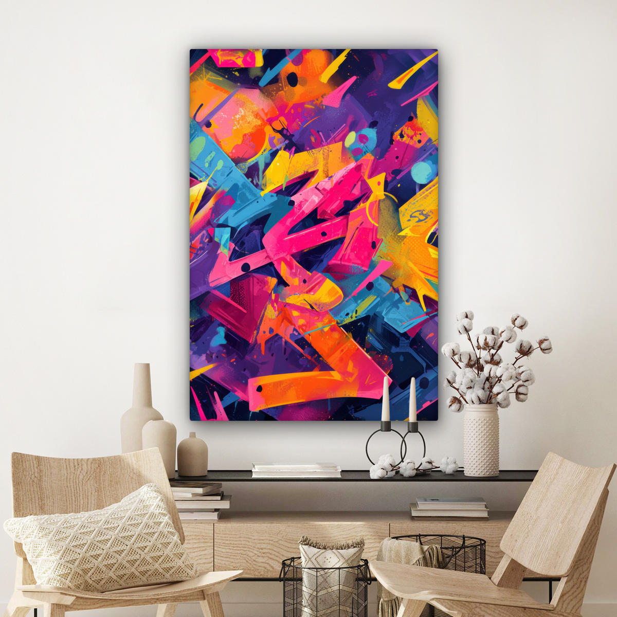 LEINWANDBILD Abstrakt - Formen - Farbenfroh Deko Groß 90x140 cm - Magenta, Textil (90/140cm) - MuchoWow