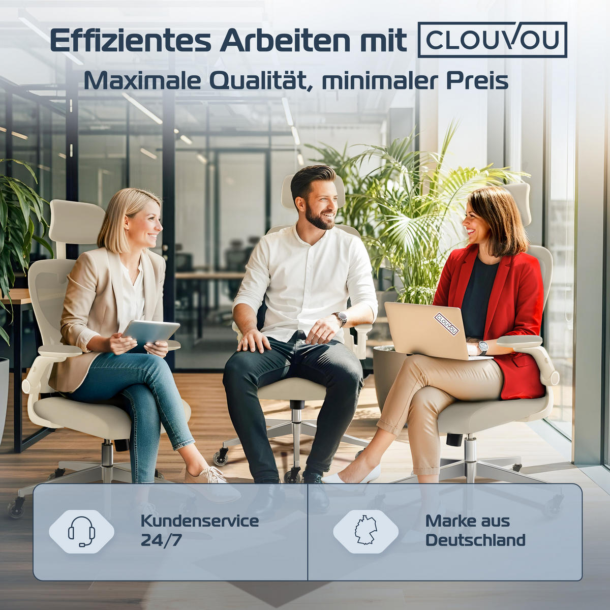 BÜROSTUHL SmartSeat Creme-Weiß - Beige/Silberfarben, Kunststoff/Textil (70/142/70cm) - Clouvou