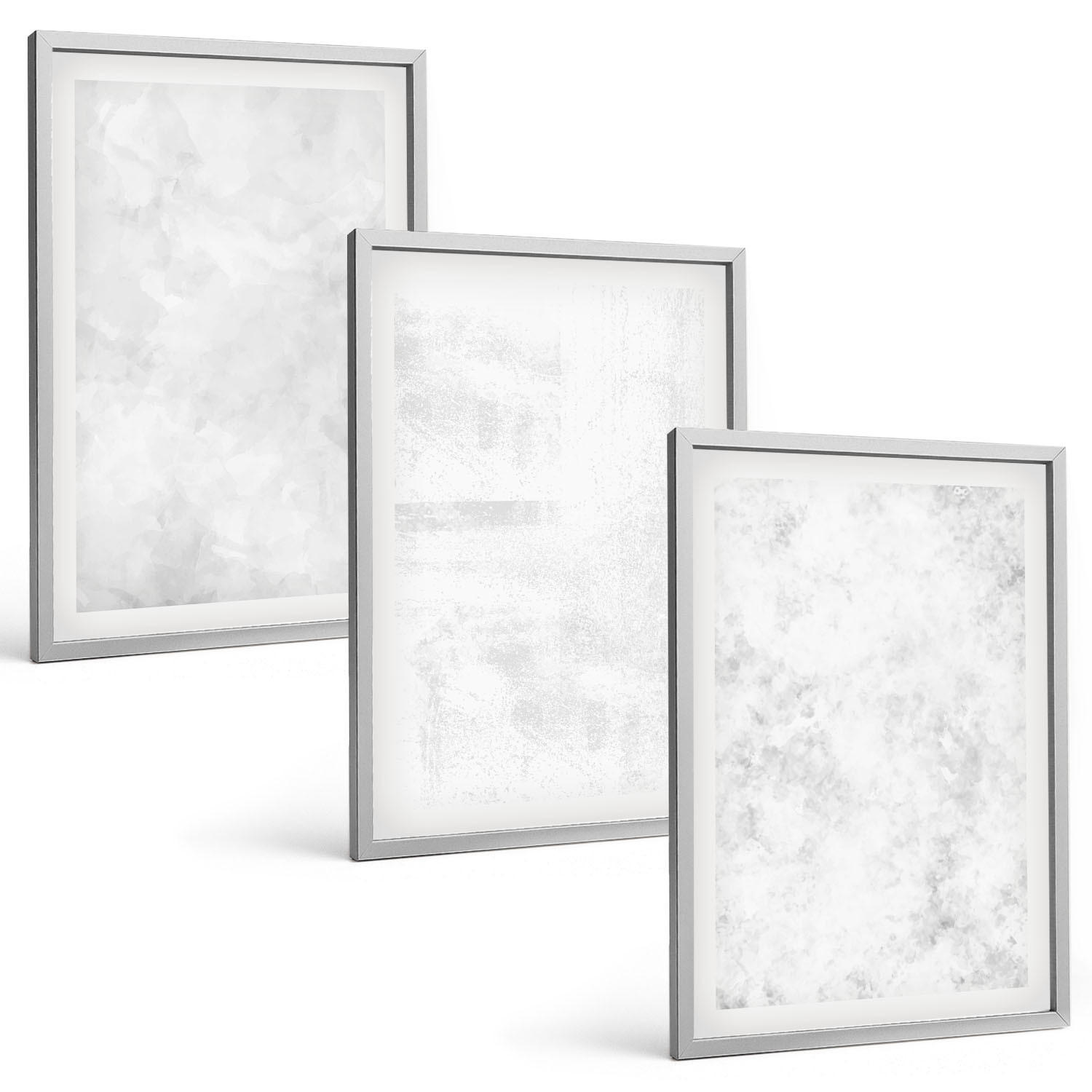 BILDER SET 3er Set - 40x60 cm Silberner Rahmen - Minimalistischer Hintergrund mit weißen Punkten - Silberfarben, Kunststoff (40/60cm) - TULUP