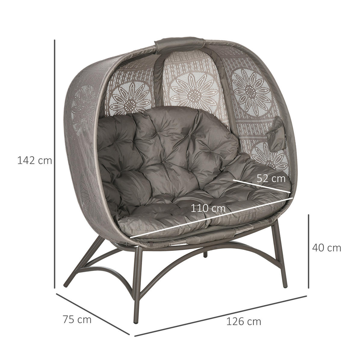 GARTENSTUHL, Stahl, Sand - Sandfarben, Metall (75/142/126cm) - Outsunny