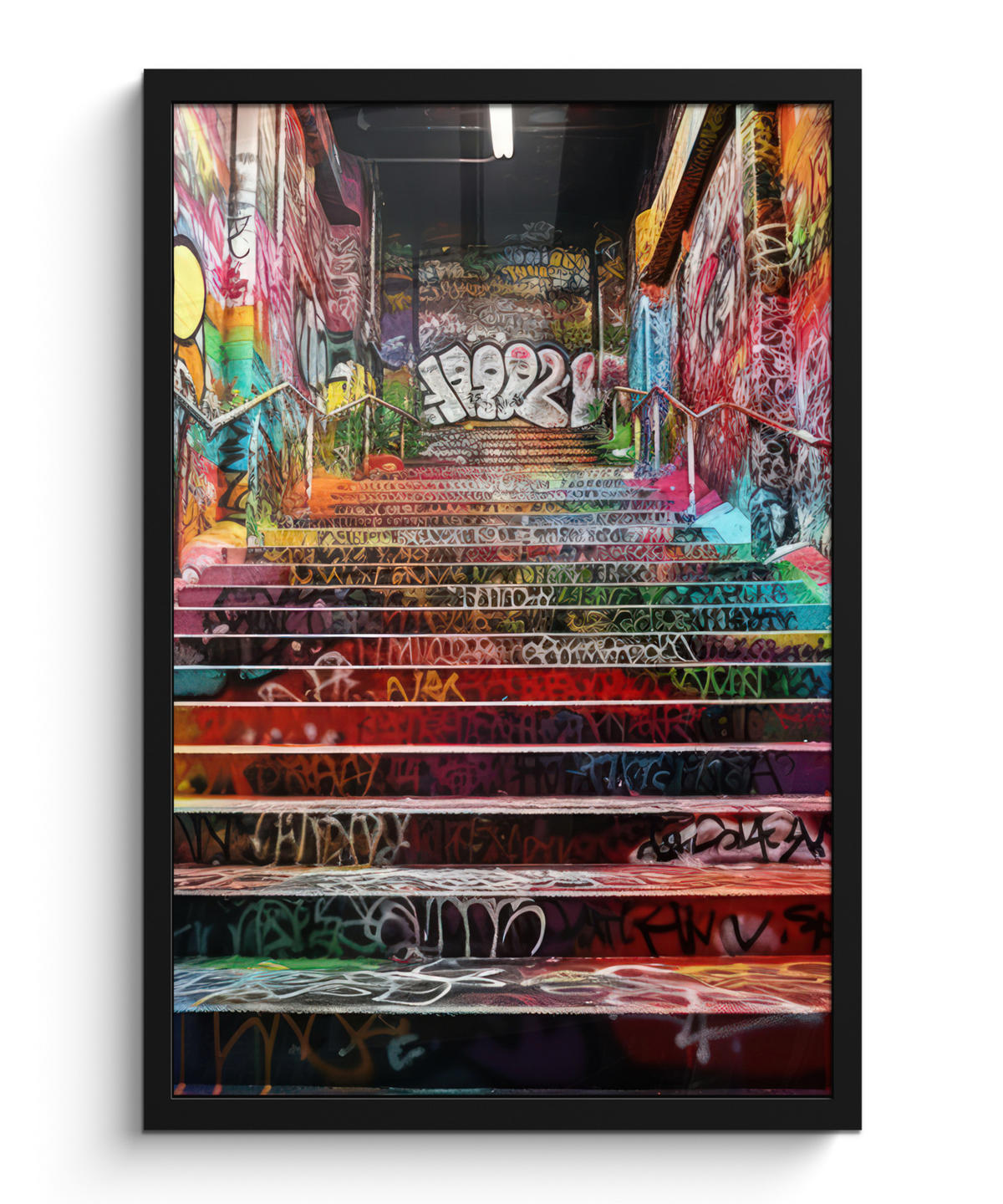GERAHMTES BILD Treppe - Graffiti - Farben - Kunst 40x60 cm - Multicolor, Papier (40/60cm) - MuchoWow