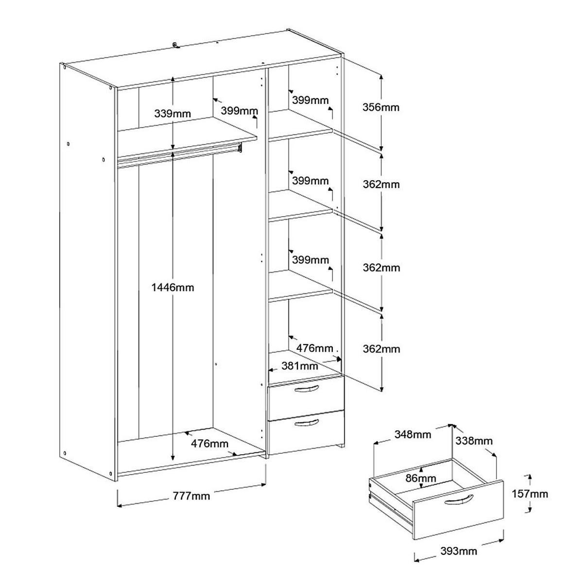 KLEIDERSCHRANK 3-trg. mit Spiegel Parisot Daily 14 Dekor Eiche Jackson - Eichefarben, Kunststoff (120/185/51cm) - 58aufmkessel