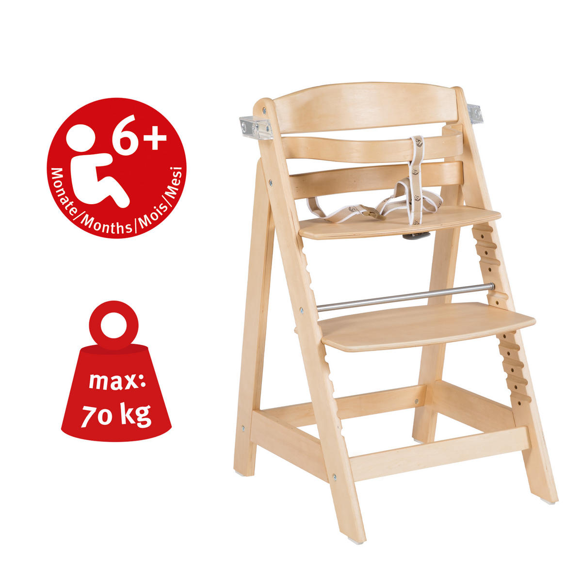 KINDERHOCHSTUHL - Sit Up 'CLICK & FUN' - natur lackiert - Naturfarben, Holzwerkstoff (50/80/54cm) - Roba