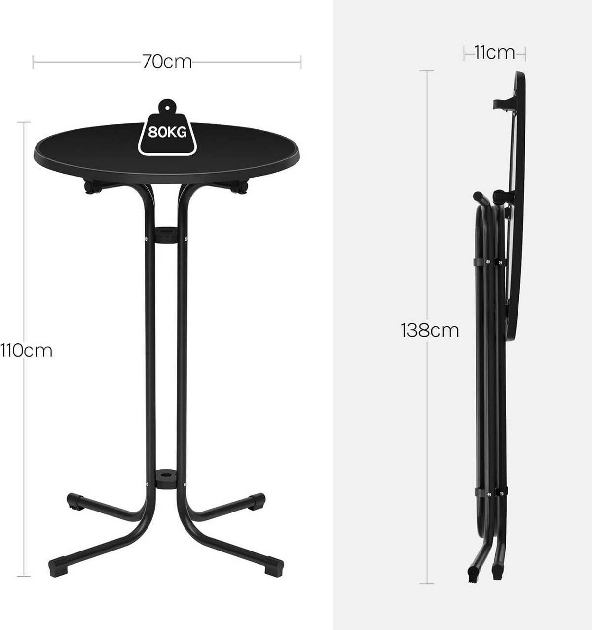 GARTENTISCH klappbar, mit Husse, Ø 70 cm, Schwarz - Schwarz, Holzwerkstoff/Metall (70/70/110cm) - Woltu
