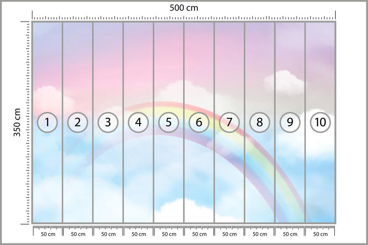 FOTOTAPETE für Schlafzimmer Regenbogen Rosa Himmel Wolken 500x350 - Blau/Gelb, Papier (500/350cm) - Muralo