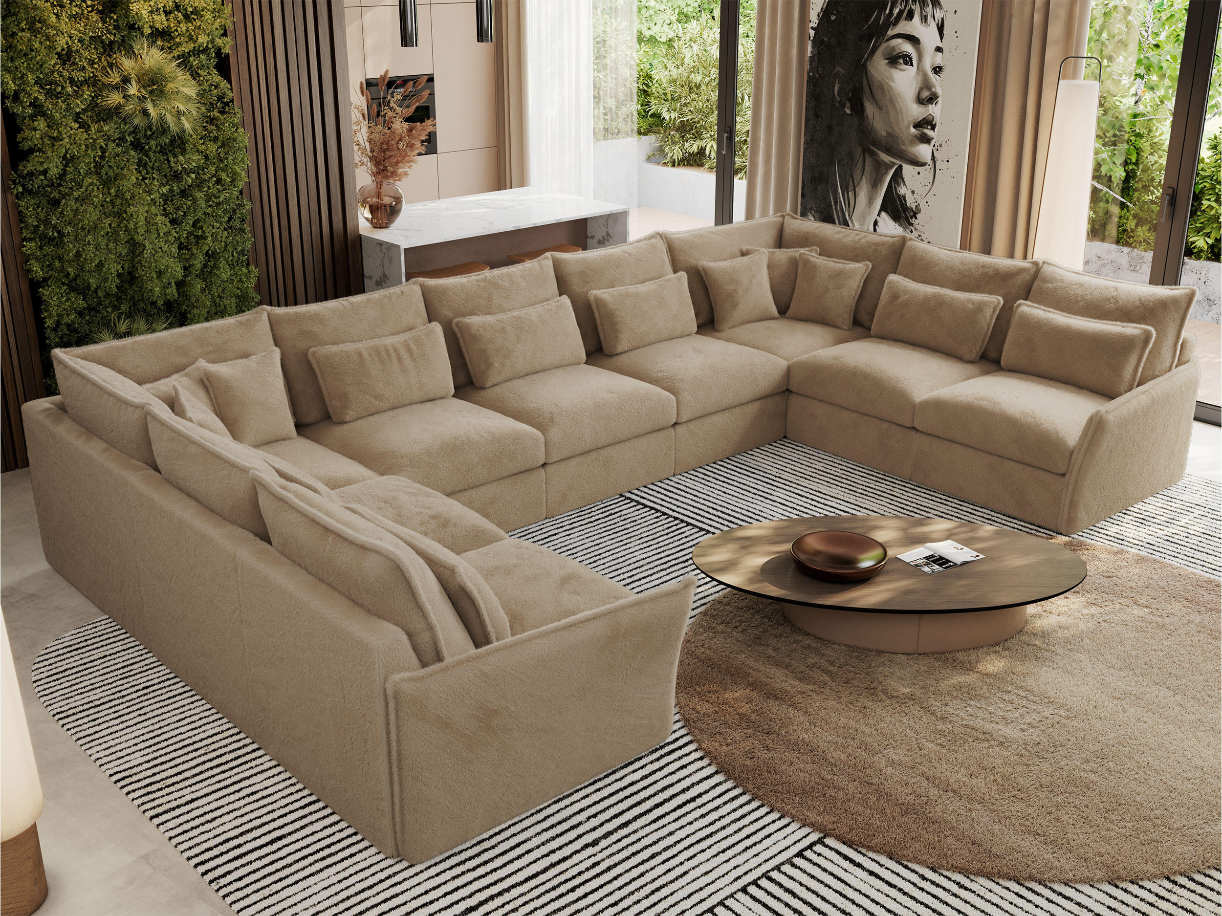 WOHNLANDSCHAFT VERSO U 9M Beige Plüsch - Beige/Schwarz, Kunststoff/Textil (442/93/270cm) - MKS