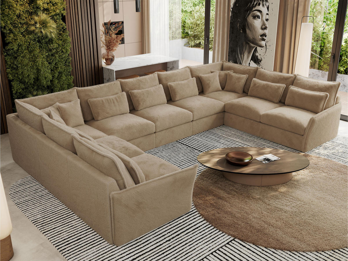 WOHNLANDSCHAFT VERSO U 9M Beige Plüsch - Beige/Schwarz, Kunststoff/Textil (442/93/270cm) - MKS