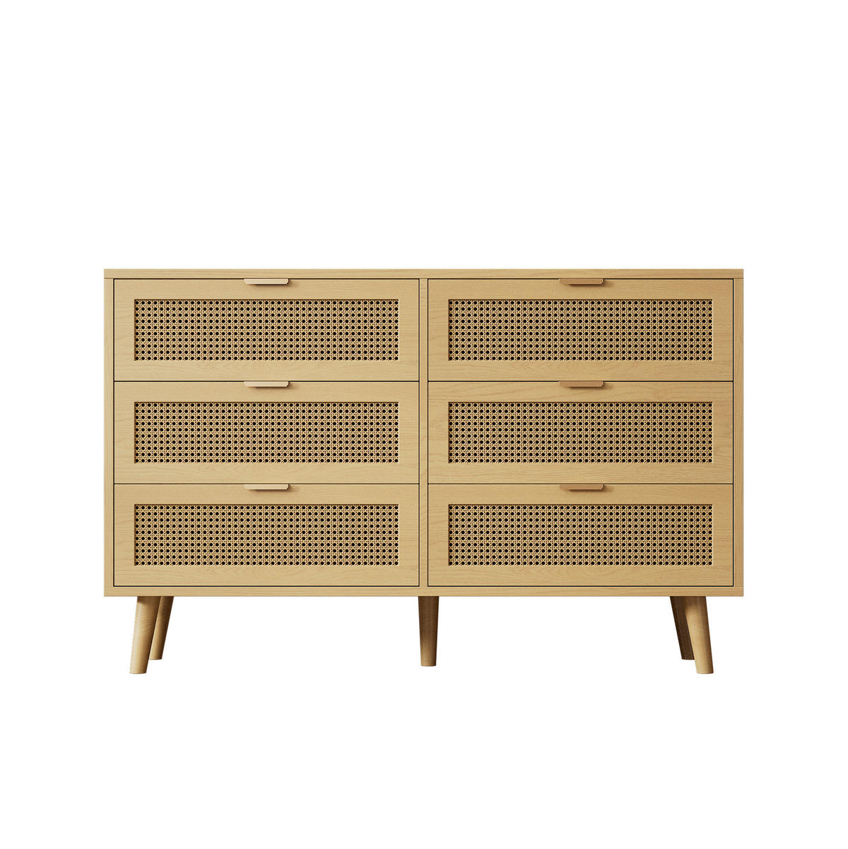 SIDEBOARD 120/40/76,5 cm aus Spanplatte mit 6 Schubladen und Rattan-Front Walnuss - Eichefarben, Holzwerkstoff (120/76.5/40cm) - Modenvie