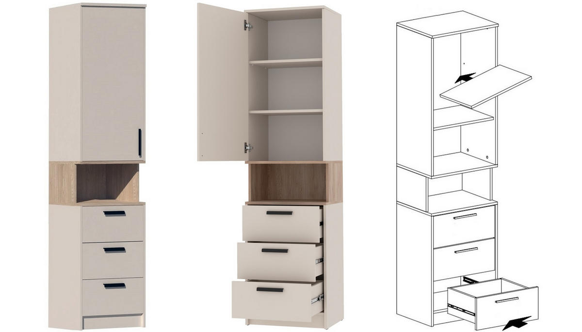 ECKKLEIDERSCHRANK REGAL GRANT SET 15/C GRAUBEIGE CASHMERE 143/195/91 - Kaschmir/Schwarz, Holzwerkstoff/Kunststoff (143/195/91cm)