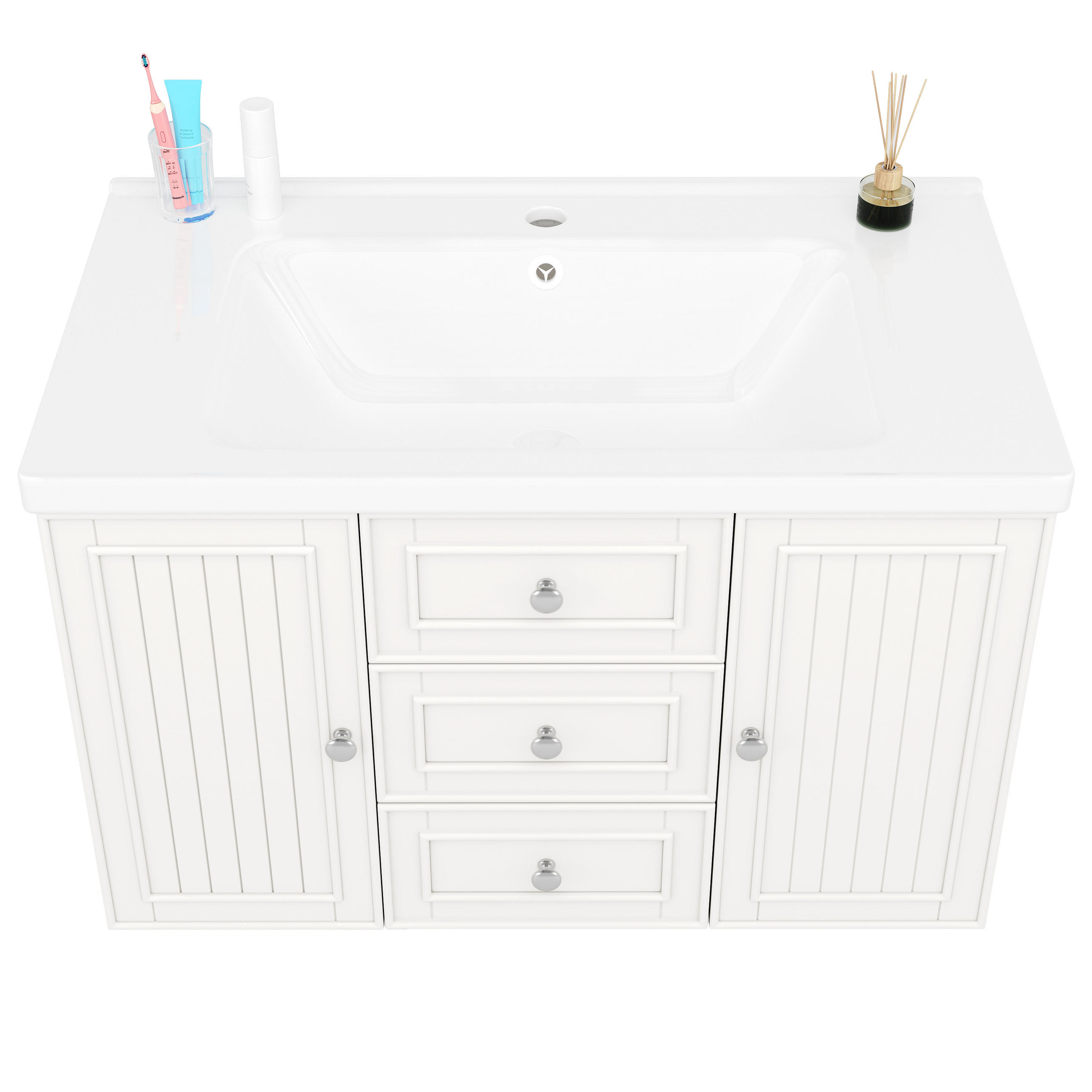 WASCHTISCH 78.5x46x46.8cm Weiß Mit 3 Schubladen & Waschbecken - Weiß, Holzwerkstoff (46/46.8/78.5cm) - FLIEKS