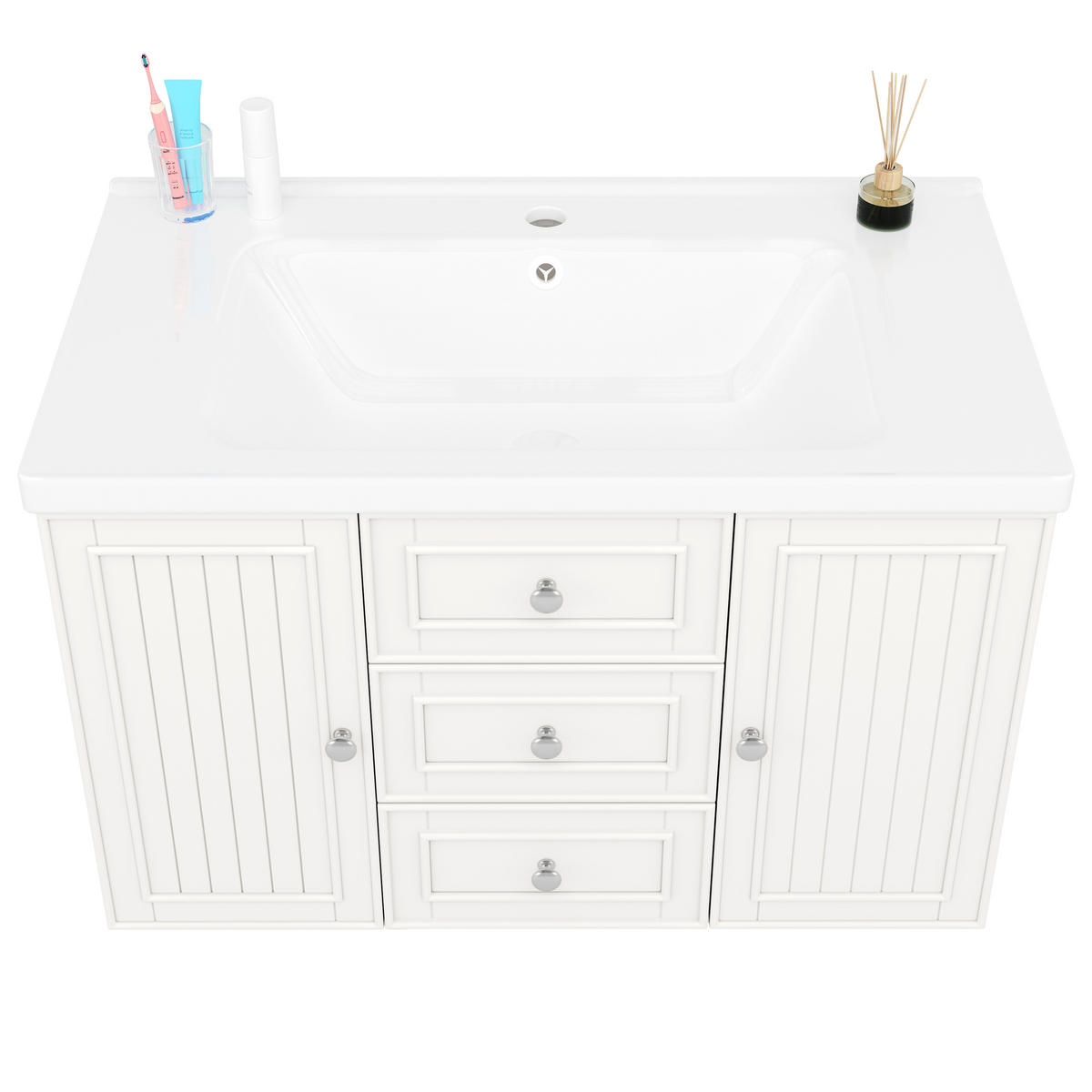 WASCHTISCH 78.5x46x46.8cm Weiß Mit 3 Schubladen & Waschbecken - Weiß, Holzwerkstoff (46/46.8/78.5cm) - FLIEKS