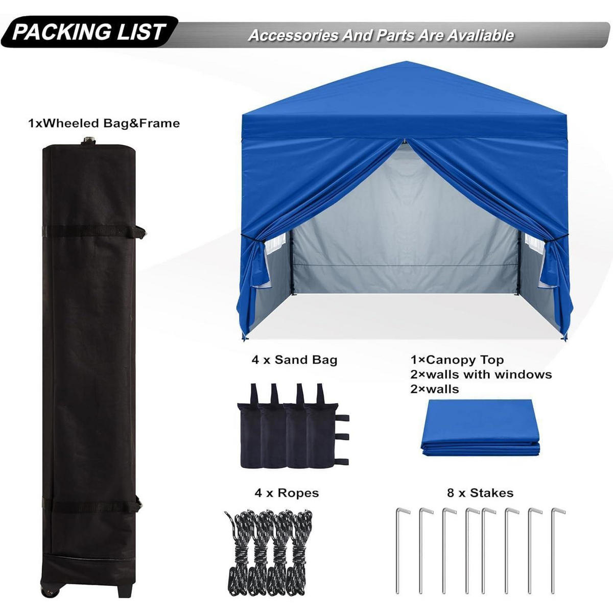 PAVILLON 2.5x2.5M wasserdicht Pop-Up Sonnenschutz mit Rolltragetasche Weiß - Blau, Textil (243.8/297.2/243.8cm)