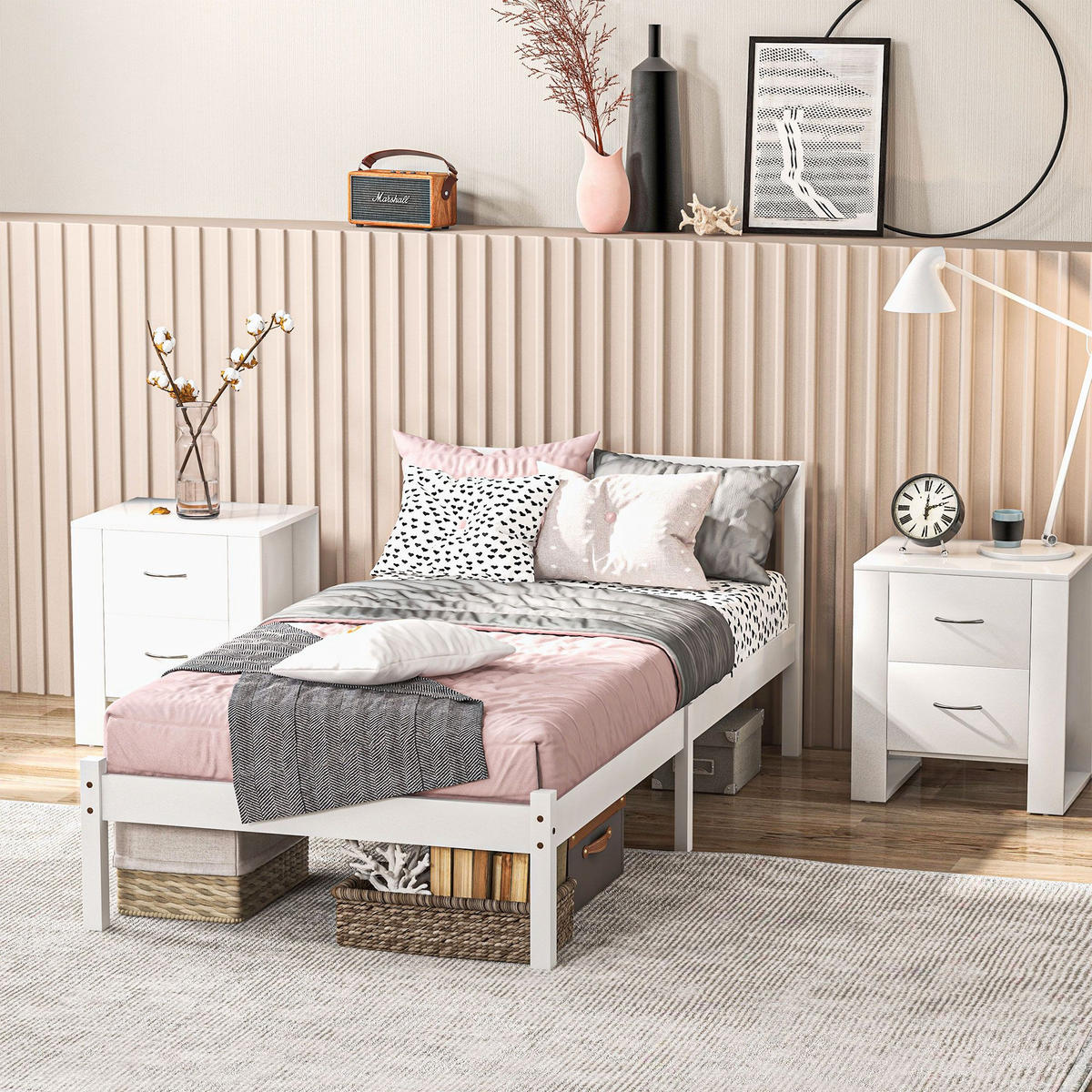BETT 90/190 cm DE-14563 mit Kopfteil und Lattenrost Naturholz - Weiß, Holzwerkstoff (90/190cm) - ComfortXL