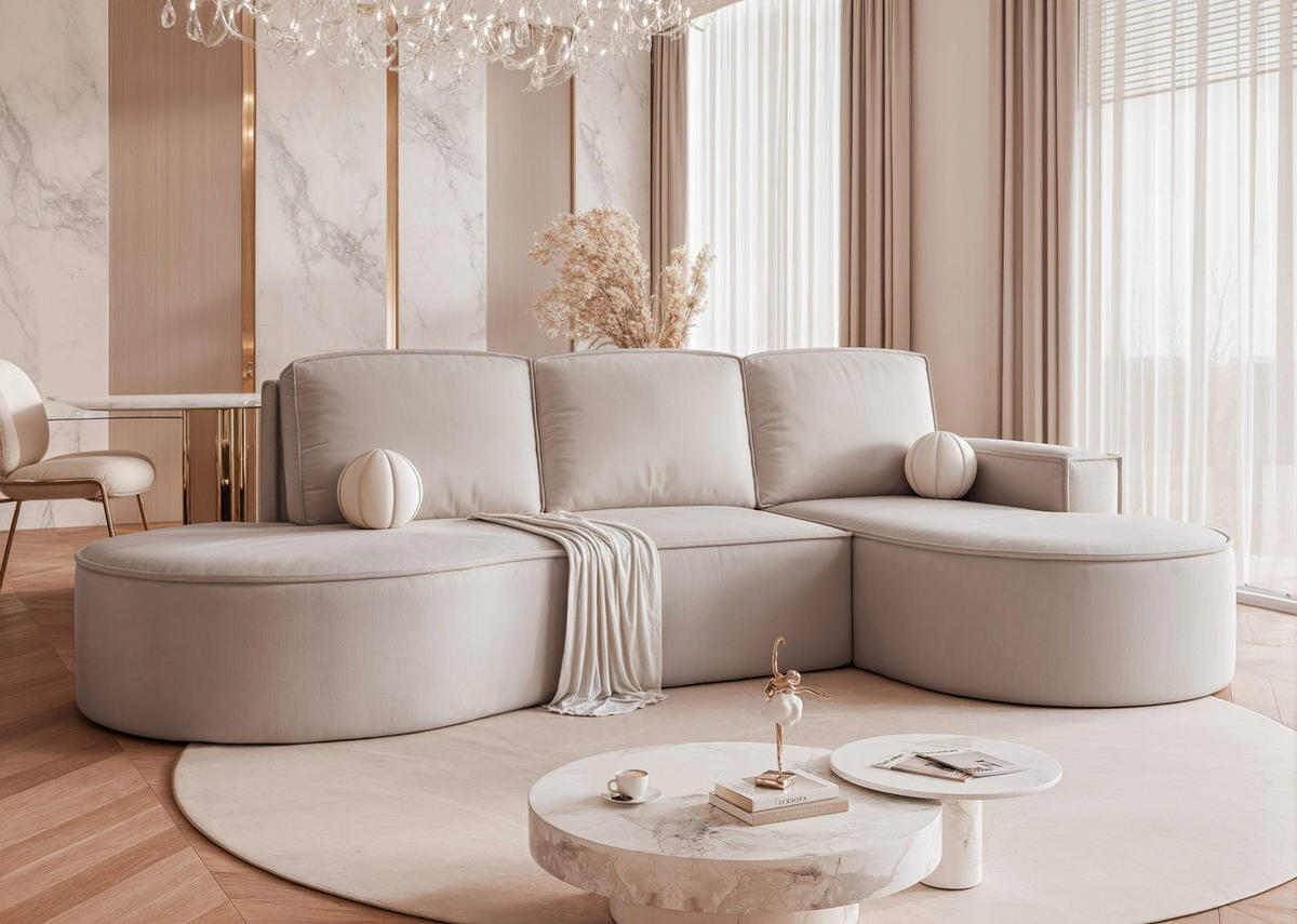 ECKSOFA SOFIA mit Schlaffunktion und Bettkasten Beige - Beige, Holzwerkstoff/Kunststoff (277/157cm) - Idohome