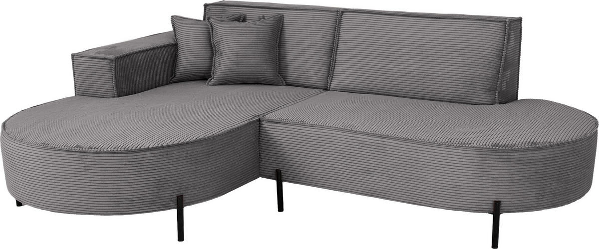 ECKSOFA Hana Loft 3-Sitzer Ecke Links, Cordstoff Chenille, Grau 241/80/168 cm - Schwarz/Grau, Textil/Metall (241/168cm) - WFL GROUP
